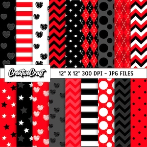 18 Papeles Digitales Mickey el Ratón 300 DPI Máxima Calidad, scrapbooking mickey, diseños papeles imprimibles mickey, descarga instantánea