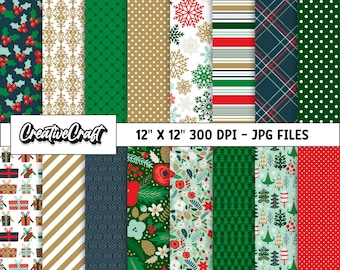16 個のクリスマス デジタル ペーパー 300 DPI 最高品質、クリスマス ホリデー スクラップブッキング、クリスマスの印刷可能な紙デザイン、インスタント ダウンロード
