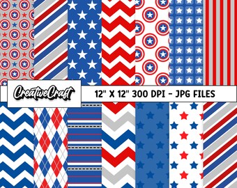 14 Captain America Digital Papers 300 DPI Qualité maximale, scrapbooking Captain America, dessins imprimables héros, téléchargement instantané
