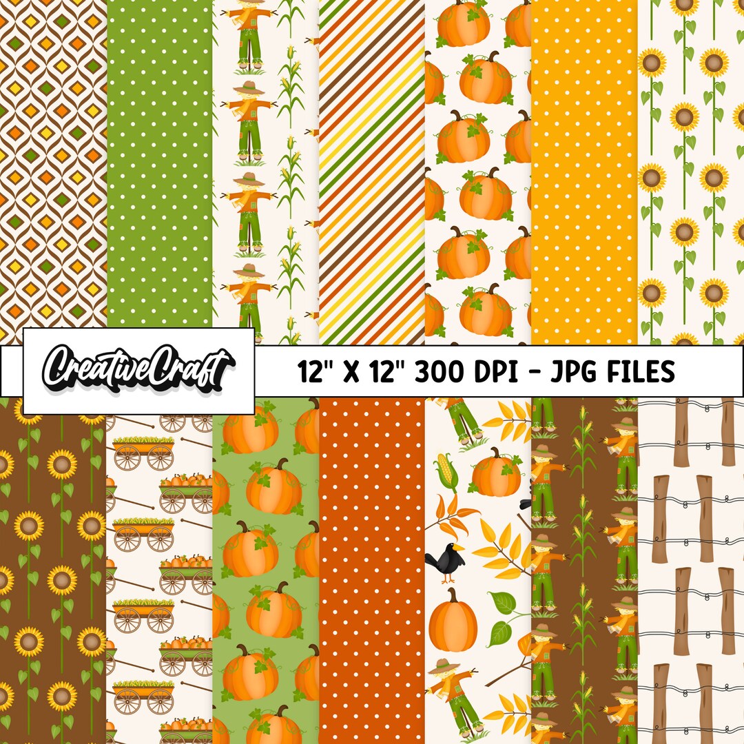 14 Pumpkins Patch Autumn Digital Papers 300 DPI Highest Quality ...