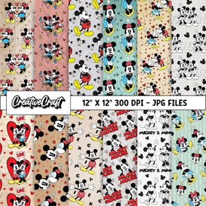 12 papiers numériques Mickey vintage 300 DPI qualité maximale, scrapbooking mickey, dessins en papier imprimable mickey, téléchargement instantané