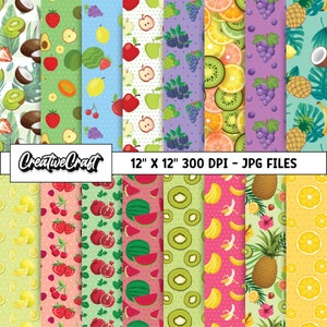 16 zomerfruit digitale papieren 300 DPI maximale kwaliteit, fruit plakboek, fruit afdrukbare papierontwerpen, instant download