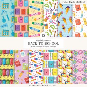 12 carte digitali per il ritorno a scuola, massima qualità a 300 DPI, scrapbooking scolastico, design di carta per il ritorno a scuola, download immediato