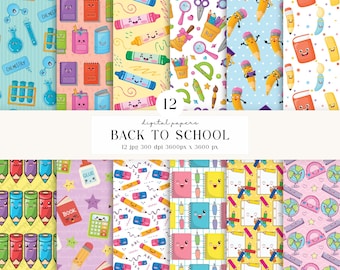 12 Back to School Digital Papers 300 DPI Maximum Quality, back to school scrapbooking, back to school papers designs, instant download