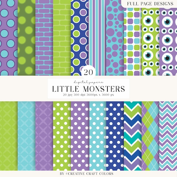 20 Papeles Digitales Monster Inc 300 DPI Máxima Calidad, scrapbooking monster inc, diseños imprimibles monster inc, descarga instantánea