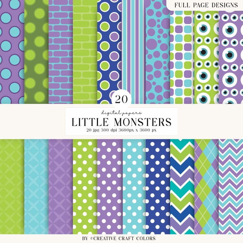 20 Monster Inc Digital Papers 300 DPI Maximum Quality, monster inc scrapbooking, monster inc printables papers designs, instant download image 1
