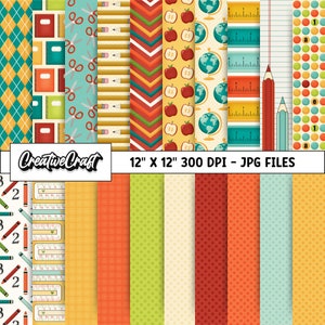 20 Papiers numériques de rentrée scolaire 300 DPI Qualité maximale, scrapbooking scolaire, conceptions de papier de rentrée scolaire, téléchargement instantané