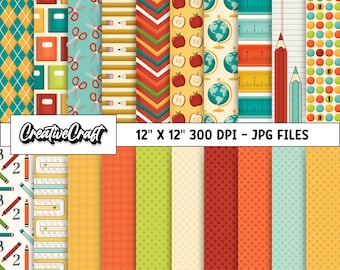 20 Back to School Digital Papers 300 DPI Maximum Quality, back to school scrapbooking, back to school papers designs, instant download