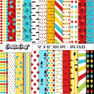 24 Boy Circus Digital Papers 300 DPI Maximum Quality, boy circus scrapbooking, boy circus printables papers designs, instant download