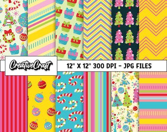 12 Christmas Digital Papers 300 DPI Maximum Quality, Christmas scrapbooking, Christmas paper designs, instant download, christmas background