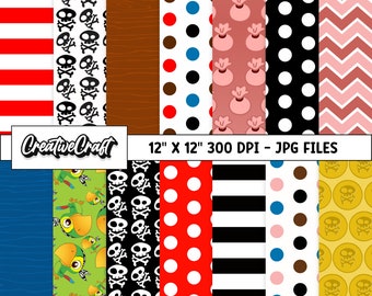 14 Pirates Adventure Digital Papers 300 DPI Maximum Quality, pirates adventures scrapbook, pirates printable paper designs, instant download