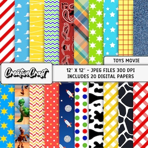 20 digitala Toy Story-papper, 300 DPI maximal kvalitet, Toy Story scrapbooking, utskrivbara Toy Story-pappersdesigner, direktnedladdning