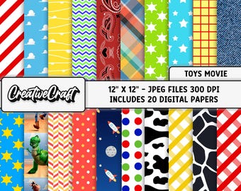 20 Toy Story Digital Papers 300 DPI Maximum Quality, toy story scrapbooking, toy story printables papers designs, instant download