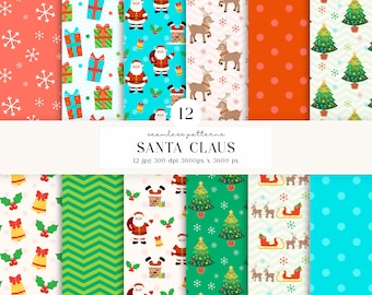 シームレスなクリスマス柄12種類（300 DPI最高品質）、デジタルクリスマスペーパー、デジタルクリスマススクラップブッキング、印刷可能なクリスマスデザイン