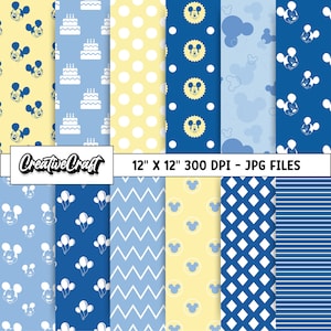 12 carte digitali Baby Mickey 300 DPI massima qualità, scrapbooking di Topolino, disegni di carta stampabile di Topolino, download immediato