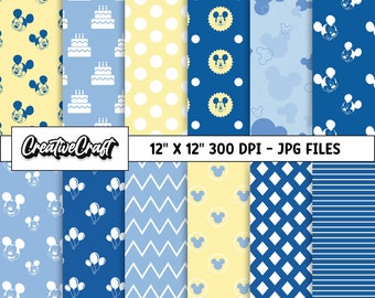 12 Mickey the Mouse Digital Papers 300 DPI Maximum Quality, mickey scrapbooking, mickey the mouse printable paper designs, instant download
