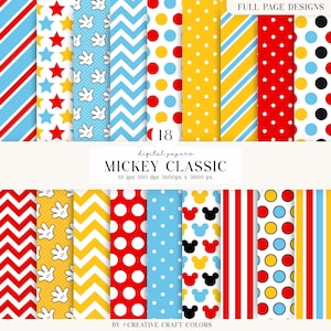 20 digitale Papiere mit Mickey Mouse-Motiven (300 DPI, höchste Qualität), ideal für Scrapbooking und zum Ausdrucken, sofort zum Download