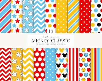 20 Papeles Digitales Mickey el Ratón 300 DPI Máxima Calidad, scrapbooking mickey, diseños papeles imprimibles mickey, descarga instantánea