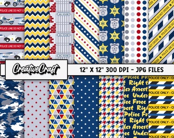 14 Police Officer Digital Papers 300 DPI Highest Quality, police officer scrapbooking, police printables papers designs, instant download