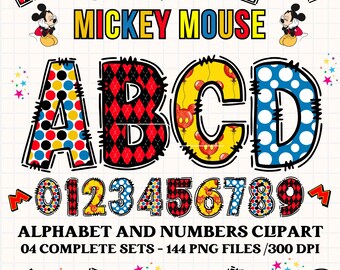 Alphabet Mickey Mouse, cliparts Mickey Mouse, lettres et chiffres au format PNG, alphabet griffonné au format PNG, lettres Mickey Mouse griffonnées