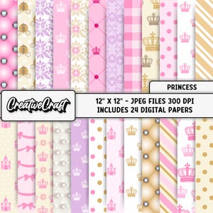 24 Princess Digital Papers 300 DPI Maximum Quality, princess scrapbooking, princess printables papers designs, instant download