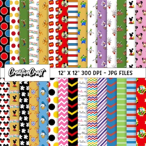 30 Papeles Digitales Clubhouse Mickey 300 DPI Máxima Calidad, scrapbooking mickey, diseños papeles imprimibles mickey, descarga instantánea