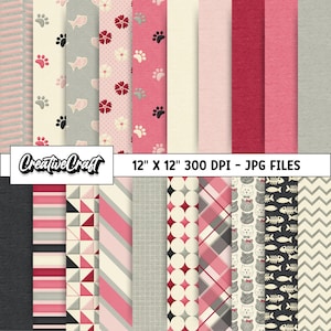 20 cute cats Digital Papers 300 DPI Highest Quality, cute cats scrapbooking, cute cats printables papers designs, instant download, cute cat