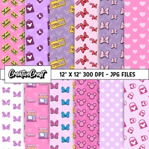 12 Minnie the Mouse Digital Papers 300 DPI Maximum Quality, minnie mouse scrapbooking, minnie printables papers designs, instant download