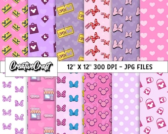 12 Minnie the Mouse Digital Papers 300 DPI Maximum Quality, minnie mouse scrapbooking, minnie printables papers designs, instant download