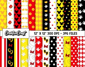 24 Papeles Digitales Mickey el Ratón 300 DPI Máxima Calidad, scrapbooking mickey, diseños papeles imprimibles mickey, descarga instantánea