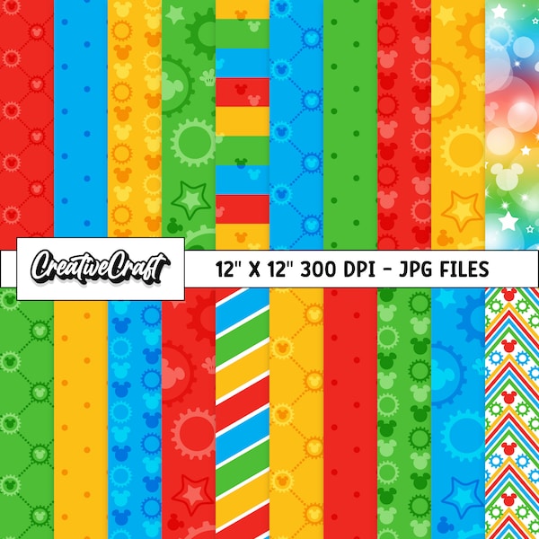 20 Clubhouse Mickey Digital Papers 300 DPI Maximum Quality, mickey scrapbooking, mickey the mouse printable papers designs, instant download