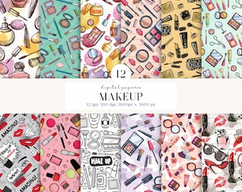 12 Fashion Makeup Digital Papers 300 DPI Highest Quality, fashion makeup scrapbook, fashion makeup printable paper designs, instant download