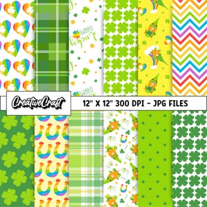 12 digitale Papiere zum St. Patrick's Day, 300 DPI, höchste Qualität, Scrapbook zum St. Patrick's Day, Papierdesigns zum St. Patrick's Day, direkter Download