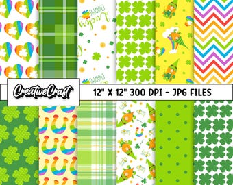 12 St Patricks Day Digital Papers 300 DPI Highest Quality, st patricks digital scrapbook, st patricks day printable design, instant download