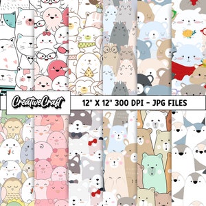 12 cute animals Digital Papers 300 DPI Highest Quality, cute animals scrapbooking, cute animals printables papers designs, instant download
