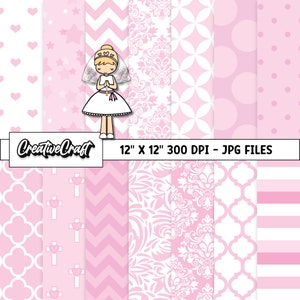 14 digitale Papiere zur Erstkommunion, 300 DPI, maximale Qualität, Scrapbooking für Mädchentaufe, Taufpapier-Designs, sofortiger Download