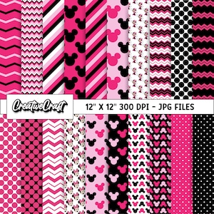 20 Minnie the Mouse Digital Papers 300 DPI Maximum Quality, minnie mouse scrapbooking, minnie printables papers designs, instant download