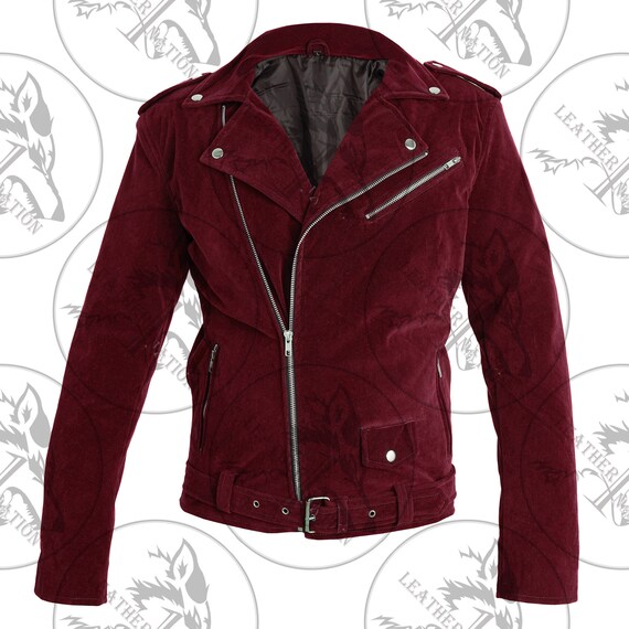 Burgundy velvet moto jacket shop