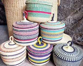 Multi-colored Hand woven jewellery and mini storage baskets