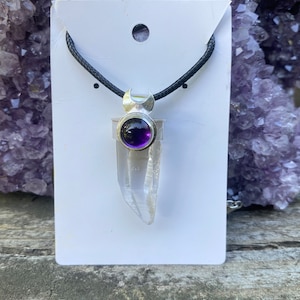 Clear Quartz and Amethyst Moon Pendant