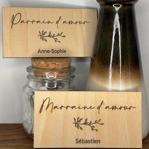 Magnet en bois personnalisé avec carte + enveloppe cadeau - Demande surprise Cadeau Noël Parrain Marraine - Annonce grossesse
