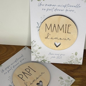 Magnet en bois personnalisé avec carte + enveloppe cadeau - Annonce Surprise Papi Mamie - Grands-Parents - Cadeau Noël
