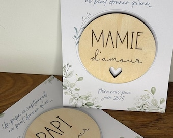 Personalized wooden magnet with card + gift envelope - Surprise announcement from Grandpa to Grandma - Grandparents - Christmas gift