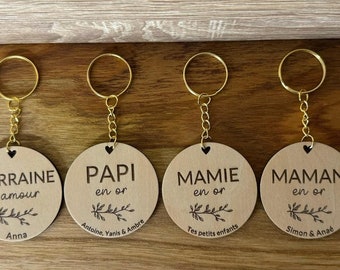 Personalisierter Schlüsselanhänger aus Holz – Papa, Mama, Opa, Oma, Patenonkel, Taufpatin – Geschenk zu Weihnachten, Taufe, Muttertag, Vatertag