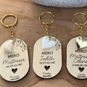 Llavero de madera personalizado, Gracias profesor, Gracias maestro, ATSEM, AESH - Regalo de fin de curso escolar