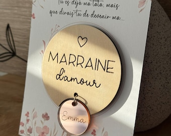 Magnet en bois avec pendentif personnalisé - Demande surprise Parrain Marraine - Annonce grossesse - Cadeau baptême Communion