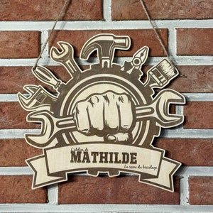 Wooden Workshop Sign, to be personalized - Sign Poster Workbench Garage for Dad, Grandpa, Godfather, Godmother - DIY Christmas Gift