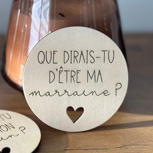 Magnet en bois personnalisé - Carte + enveloppe cadeau en option - Demande surprise Parrain Marraine - Cadeau baptême Communion
