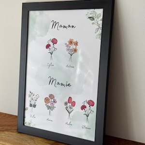 Personalized poster to frame - Grandma, Mom Gift - Mother&#39;s Day, Grandmother&#39;s Day - Children, Grandchildren - Bouquet of flowers