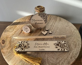 Personalized gift box - Bookmark, key ring, cork stopper, pencil - Godmother, godfather gift, Father's Day, Mother's Day